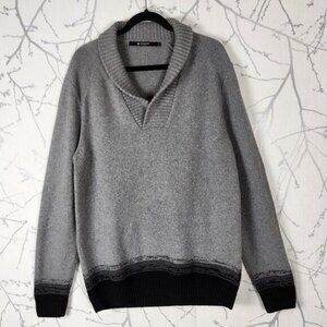 Tiger Of Sweden Gray Cotton Wool Blend Knit Shawl Collar Sweater